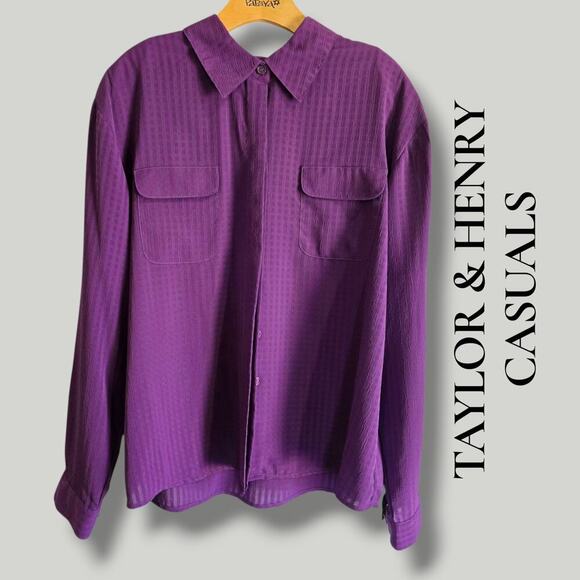 Taylor & Henry Casuals womens windowpane Pattern long sleeves button-down Blouse - Picture 7 of 7